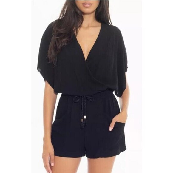 BECCA by Rebecca Virtue With A Twist Cover-Up Romper Black Size L - Picture 1 of 8